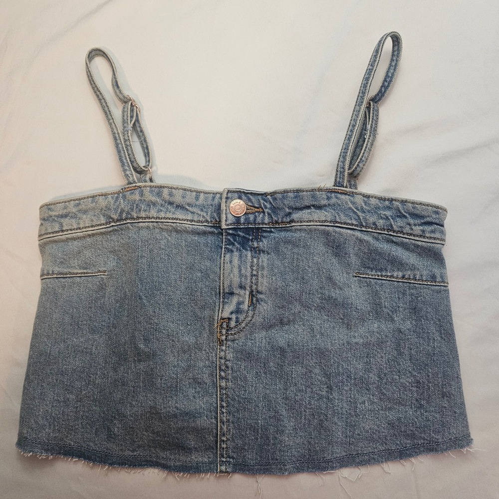 Wild Fable Size XS Denim Adjustable Strap Crop Top Dirty Medium Wash NWOT 1306